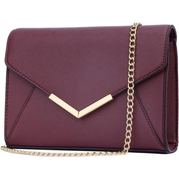 Women Elegant Faux Leather Evening Envelope Clutch  A-wine - Picture 1 of 7